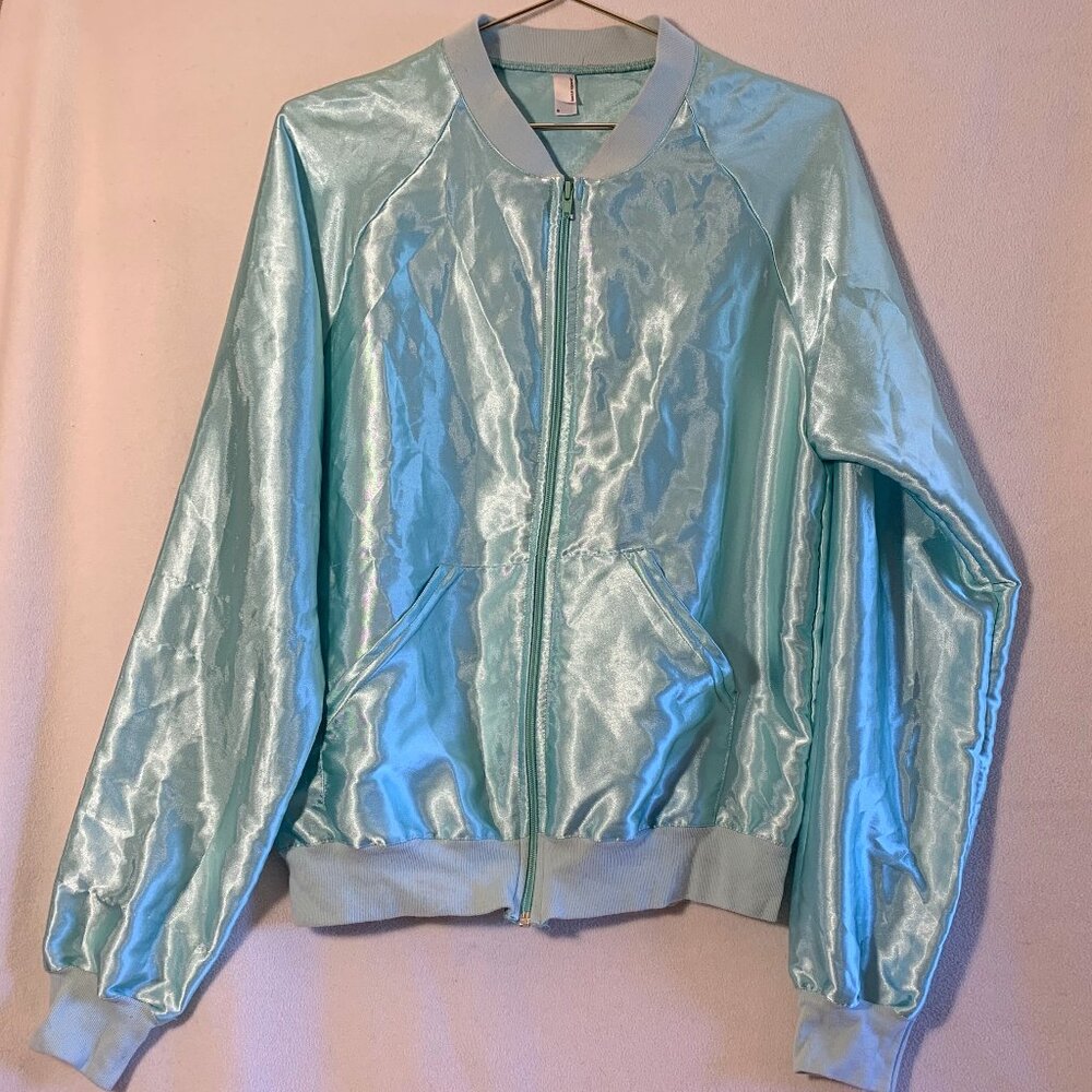 Retro satin American Apparel teal light bomber jacket